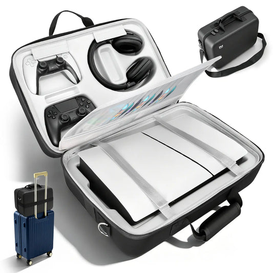 PS5 Carrying Case Hard Shell, Waterproof Shockproof Dustproof Travel Bag for PS5 & PS5 Slim with Removable Divider, Large Capacity Holds Console Controller Headset Game Discs Cables, EVA Portable Storage Essential Gift for Gamers