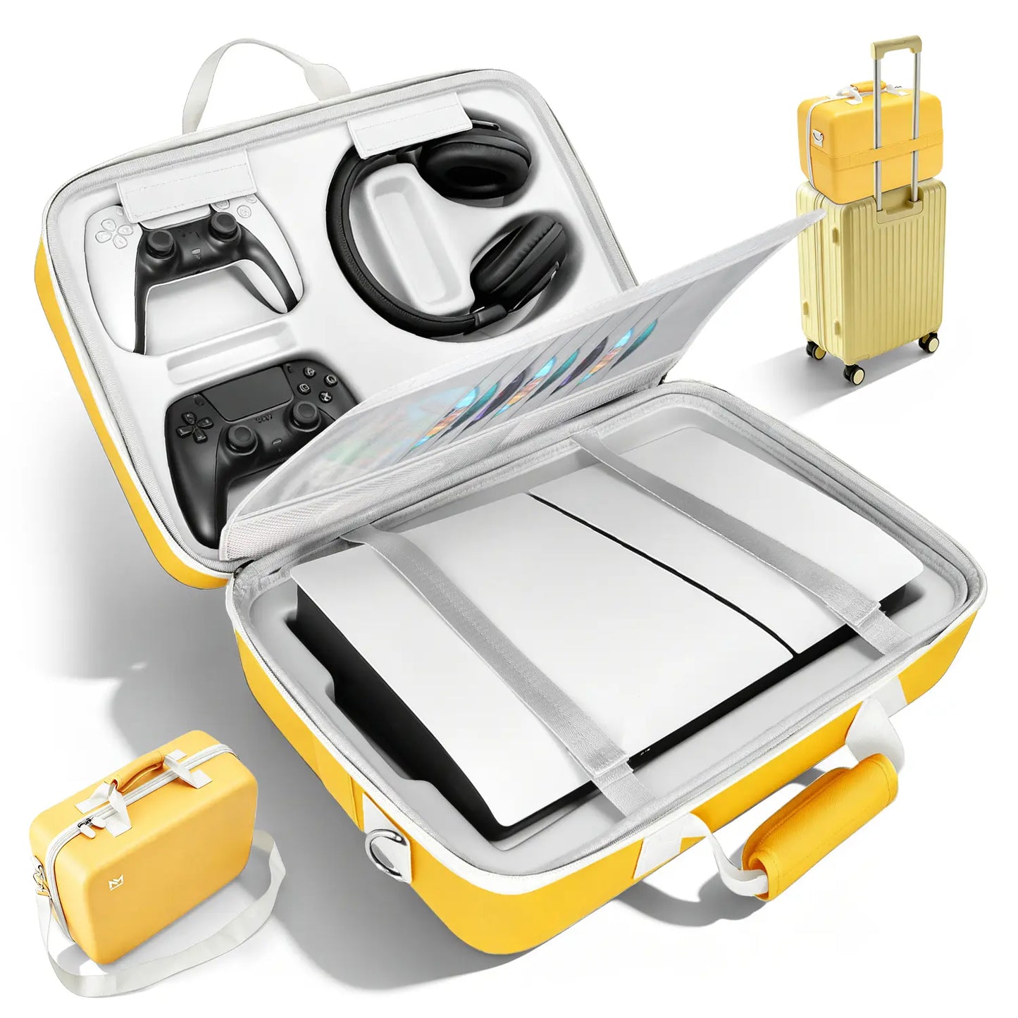 PS5 Carrying Case Hard Shell, Waterproof Shockproof Dustproof Travel Bag for PS5 & PS5 Slim with Removable Divider, Large Capacity Holds Console Controller Headset Game Discs Cables, EVA Portable Storage Essential Gift for Gamers