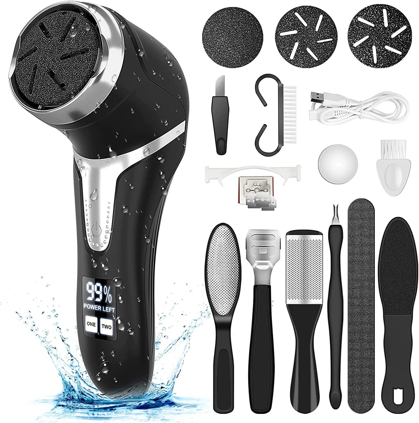 Transform Your Feet with Our Electric Callus Remover - Portable Rechargeable Foot Care Kit with 3 Quartz Sand Heads and LCD Display