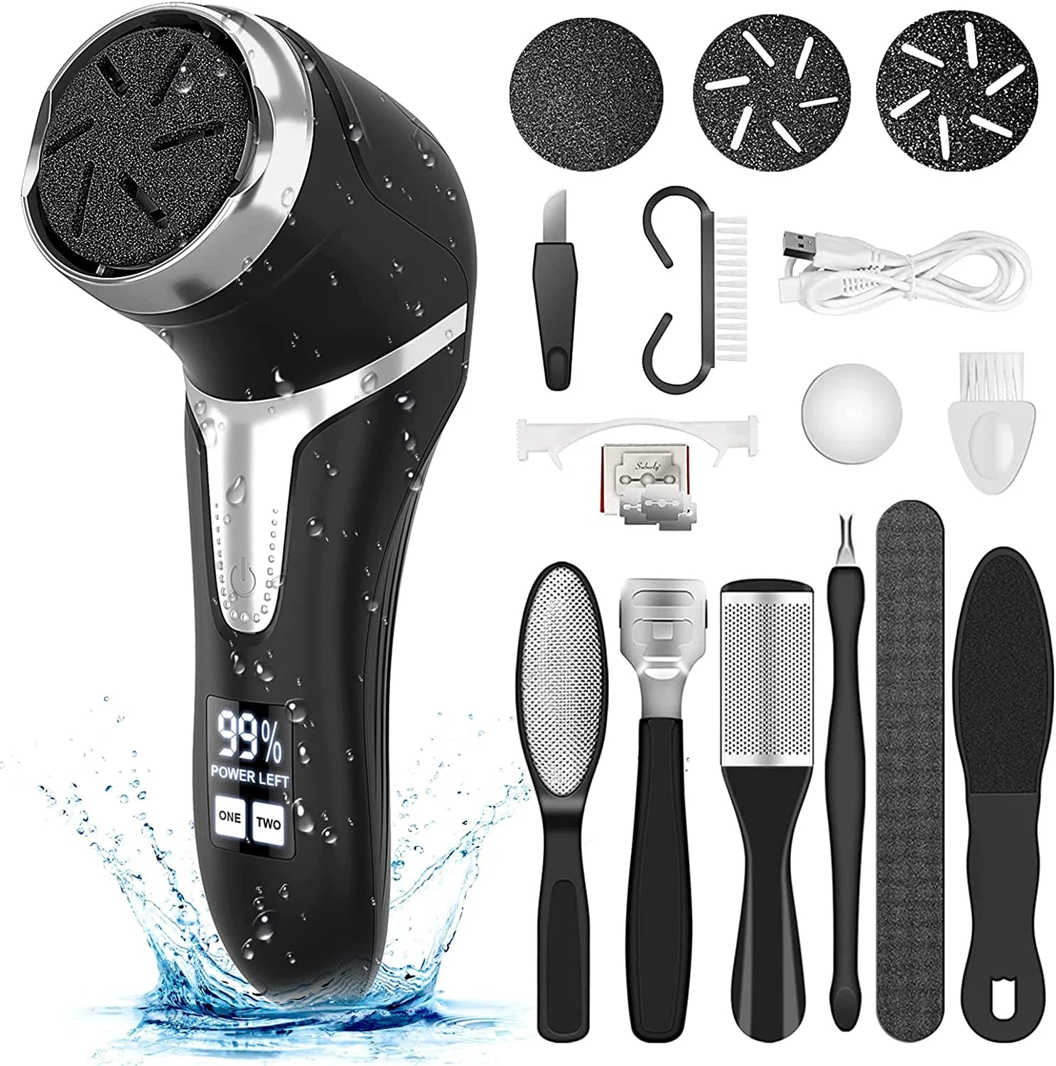 Transform Your Feet with Our Electric Callus Remover - Portable Rechargeable Foot Care Kit with 3 Quartz Sand Heads and LCD Display