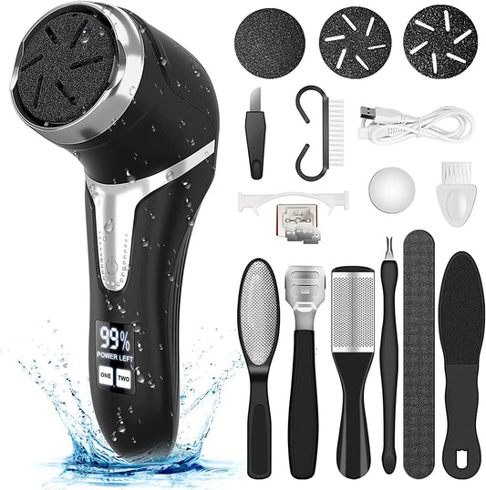 Transform Your Feet with Our Electric Callus Remover - Portable Rechargeable Foot Care Kit with 3 Quartz Sand Heads and LCD Display