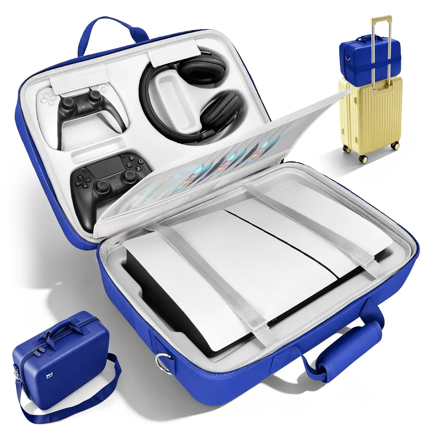 PS5 Carrying Case Hard Shell, Waterproof Shockproof Dustproof Travel Bag for PS5 & PS5 Slim with Removable Divider, Large Capacity Holds Console Controller Headset Game Discs Cables, EVA Portable Storage Essential Gift for Gamers