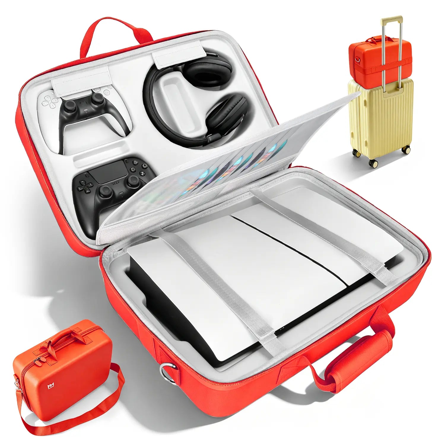 PS5 Carrying Case Hard Shell, Waterproof Shockproof Dustproof Travel Bag for PS5 & PS5 Slim with Removable Divider, Large Capacity Holds Console Controller Headset Game Discs Cables, EVA Portable Storage Essential Gift for Gamers