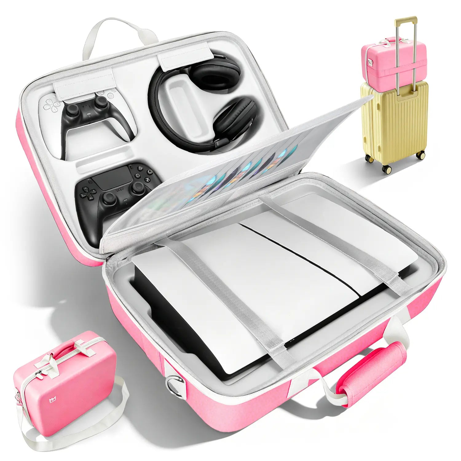 PS5 Carrying Case Hard Shell, Waterproof Shockproof Dustproof Travel Bag for PS5 & PS5 Slim with Removable Divider, Large Capacity Holds Console Controller Headset Game Discs Cables, EVA Portable Storage Essential Gift for Gamers