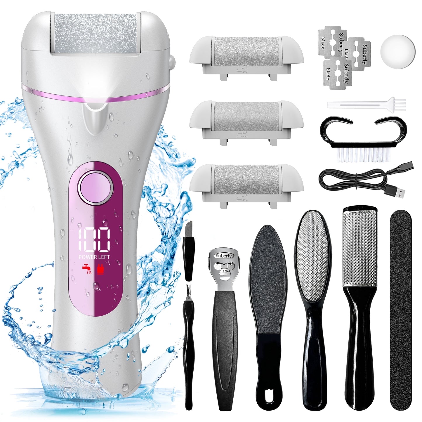 Ultimate Electric Callus Remover Kit - 18-in-1 Waterproof Foot Care Solution with 3 Roller Heads and Rechargeable Design
