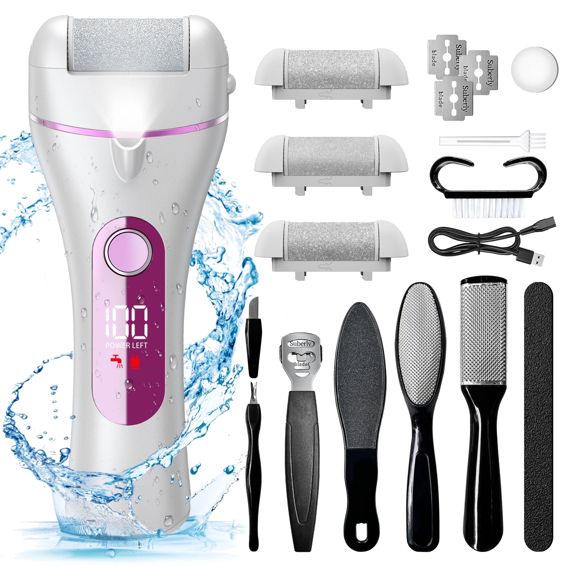 Ultimate Electric Callus Remover Kit - 18-in-1 Waterproof Foot Care Solution with 3 Roller Heads and Rechargeable Design
