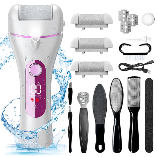 Ultimate Electric Callus Remover Kit - 18-in-1 Waterproof Foot Care Solution with 3 Roller Heads and Rechargeable Design
